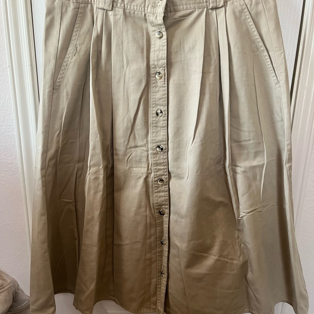 Cabin Creek Khaki A-Line Skirt with Button-Front